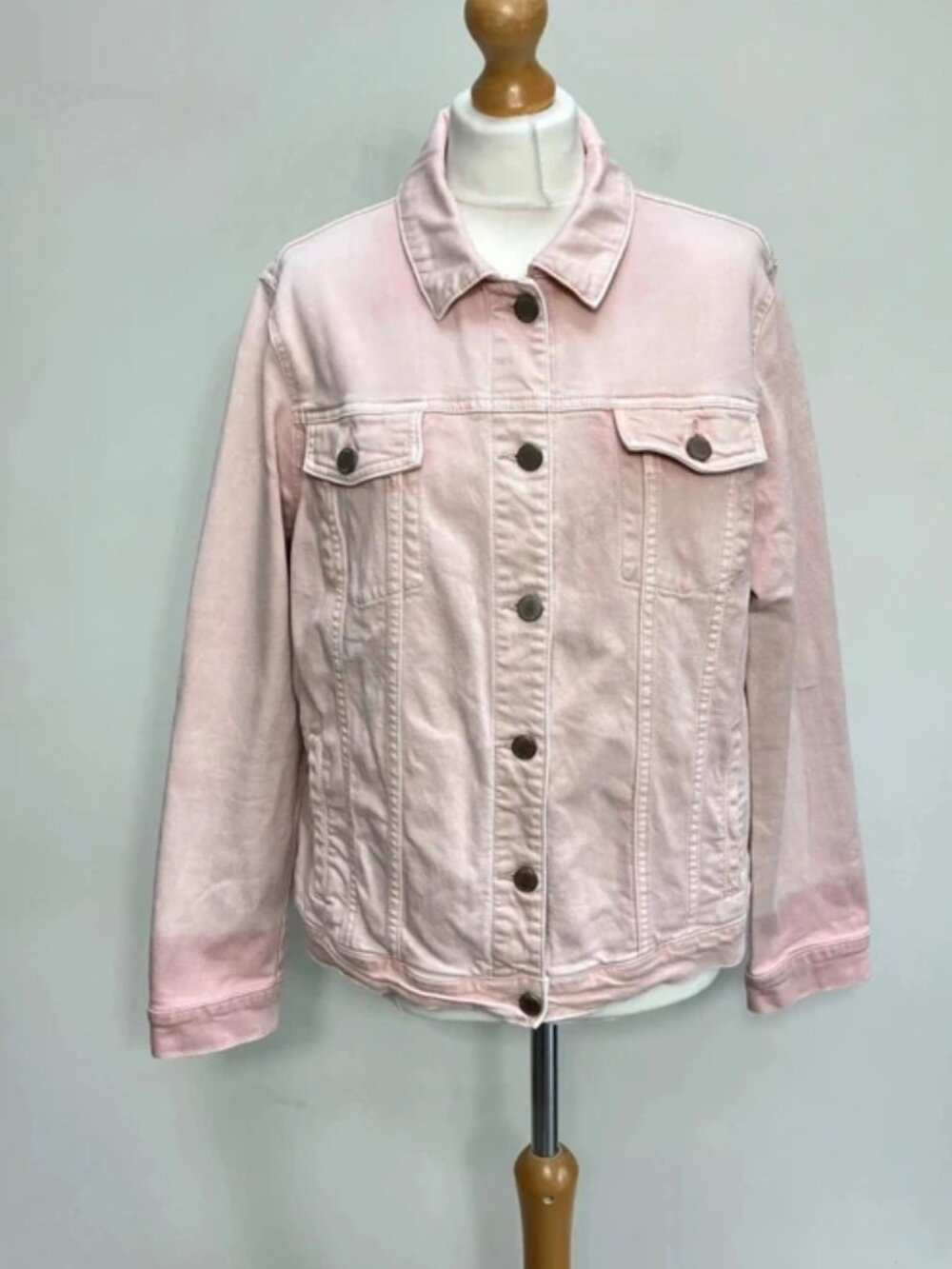 Joules Women’s Denim Coat Jacket Size 16 Pale Pink Distressed Faded Pockets